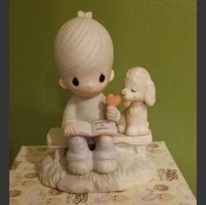 Precious Moments “Loving Is Sharing” E-3110/B  With Box ~Girl with Puppy